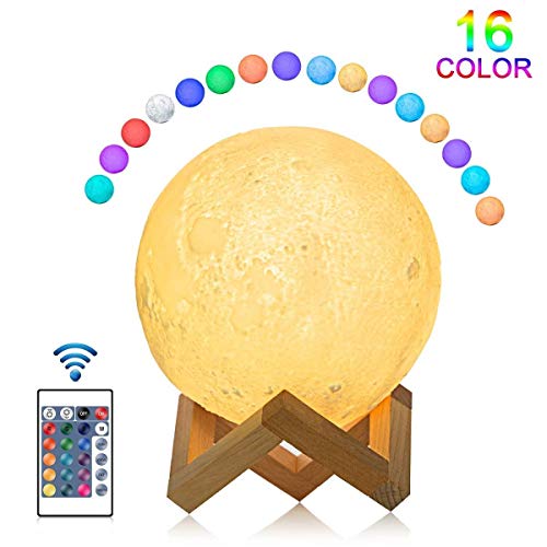 Lámpara de luna, impresa en 3D 16 colores Luz de luna LED con soporte, Luz de noche de luna Festival de luz de noche de luna lunar perfecta El mejor regalo para niños y amantes (10 cm)