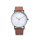Herren Damen lederarmband Armbanduhr Einfach Stil Casual Analoge Quarz Uhr Armbanduhr Ultra-flach Slim-Uhr mit Leder-Armband (braun)