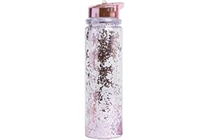 Swan household ® - 500ml Glitter Water Bottles With Flip Open Straw (Pink)