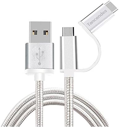 [Apple MFi Certified] Tancendes Nylon Braided USB Cable with 2 in 1 Dual Lightning Connector Syncing and Charging Cable Cord for iphone (Silver)