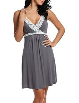 HOTOUCH Damen Nachtkleid Nachthemd V-Ausschnitt Spitze Nachtwäsche Negligee Sleepwear Mit Verstellbarem Schultergurt