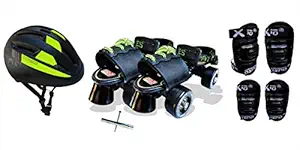 Jaspo Blacken Intact Adjustable Senior Roller Skates Combo Suitable for Age Group 6 to 14 Years (Skates+ Helmet + Knee Guard+ Elbow Guard +Key)
