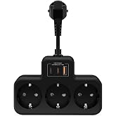 CurrentCounter High Voltage Protected Socket, Wall Mounted Short Cable Socket Coupler, 3x Socket, 2x Type-C, 1x Usb, 16A, 3680W, 105