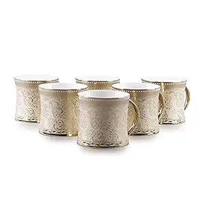 Saaikee Cups Tea Set of 6 Diamond Luxury Golden Coffee Cups Bone China 160 ml