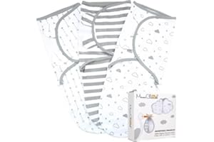 MAMA CHEETAH Baby Wickeldecke, Wickeltuch für Neugeborene und Säugling, Verstellbarer Wickelsack für Baby Junge und Mädchen, Weiche Bio-Baumwolle, Large (3-6 Monate), 3 Stück, Grau