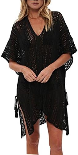 Sunday77 Women's Summer Swimsuit Plus Size Bikini Beach Swimwear Cover up Deep V Neck Loose Fit Sarongs For Ladies Girls (Black)