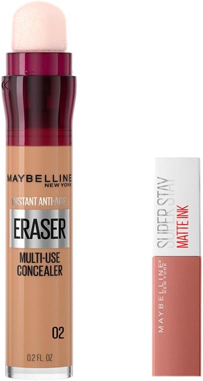 Maybelline New York Instant Anti Age Eraser Kapatıcı 02 Nude & Mini Super Stay Matte Ink Likit Mat Ruj 65 Seductress Makyaj Seti
