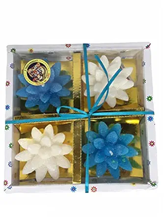 Rose Shape Flower Wax Candles Floating Tea Light Candles for Diwali Decoration Items and Christmas Festivals Candles (White & Blue) Diwali Decoration | Dusshera | Set of 4 Candles | Floating Candles