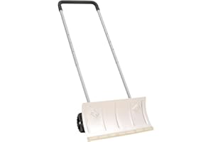 vidaXL Snow Shovel - Efficient Pusher with Extendable Handle, Large Silver Blade, Anti-Slip Wheels, and Durable Steel Material for Quick and Easy Snow Removal