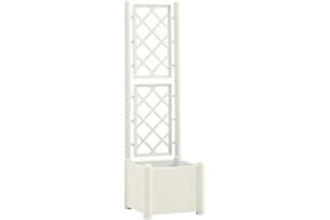 vidaXL Jardinière avec Treillis Lit Surélevé Bac à Fleurs Pot de Plantes Lit de Plantation Jardin Balcon Patio Extérieur 43x43x142 cm PP Blanc