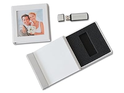 Elegantdisk Mariage Boîte avec fenêtre d'image USB. en Similicuir Blanc. sans Clé USB