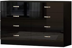FWStyle Black High Gloss 8 Drawer Chest of Drawers Modern Bedroom Furniture. Gloss Drawer Fronts Matt Black Frame.