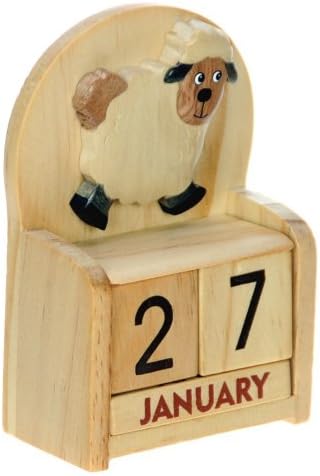 Namesakes Cute Sheep Desk Calendar - Fun farm Animal Ornament – Everlasting Gift - Perpetual Advent with wooden Month Blocks & Date - Christmas Stocking filler for children – Size 10.5 x 7 x 3.5cm