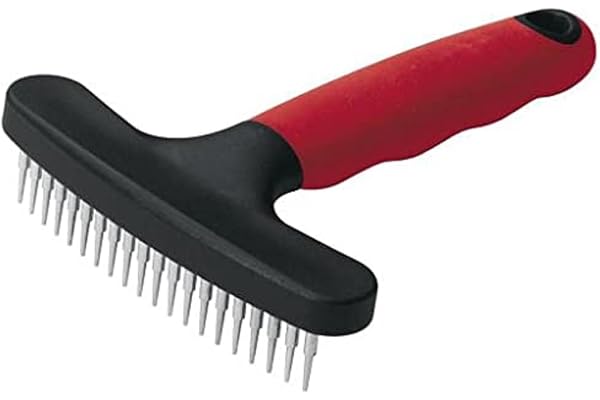 Ferplast Peigne râteau pour chiens à sous-poils, poils mi-longs et longs – Dents courtes et arrondies, manche en caoutchouc antidérapant