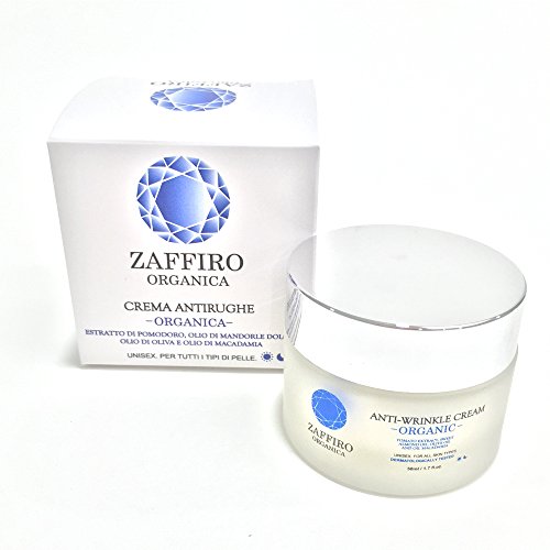 Zaffiro Organica Anti-Wrinkle Cream. Best Organic Anti Aging Moisturiser Cream for Face with Tomato Extract, Sweet Almond Oil, Olive Oil and Macadamia Oil.Treatment for Women and Men.Indicated for Day and Night.50ml
