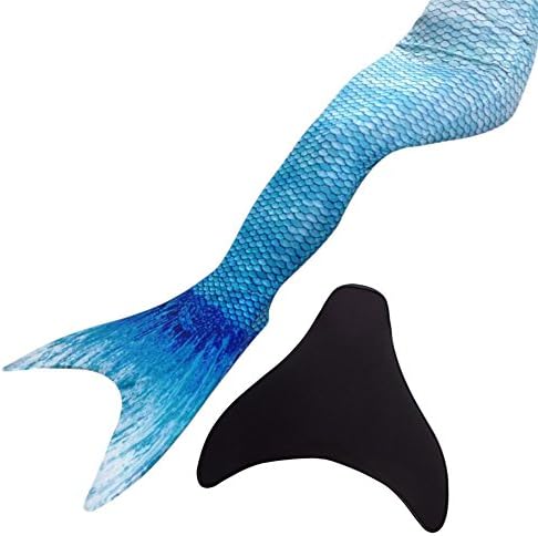 Xionyi Kids Girls Adult Women Mermaid Tail Mono Fin Swimmable Tail Bath Suit (Kids 10, Water Blue Mermaid Tail With Kids Monofin)