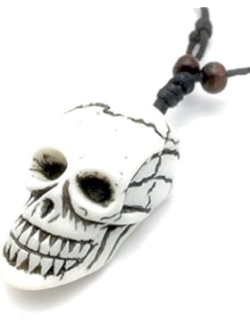 Geschnitzt Weiß Halskette Totenkopf Anhänger–Halloween–Goth–UK Lager