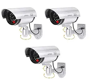 Smitex Realistic Looking Dummy Wired Security CCTV Fake Bullet Camera with Flashing LED Light Indication (Silver, 3 Pieces)