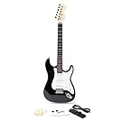 Rockjam Full Size Black Electric Guitar Bundle Pack with Lead, Strings, Strap and Plectrums - Black