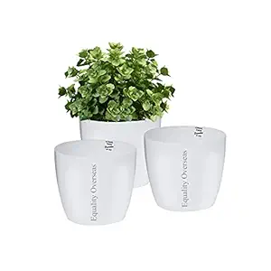 EQUALITY OVERSEAS 6 inch Plastic Planters Ceramic Finish Flower Plant Pots Modern Decorative Gardening Pot (White Pack of 3)