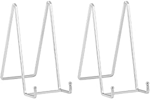 DIDUDIDU Plate Holder Easel Display Stand - 8 inch Metal Plate Stands for Display - Tabletop Picture Stand - Silver Iron Easels for Display Pictures | Photo Frames | Book | Decorative Plates | Plaque -2 Pack