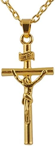 Veuer Neck Chain Gold Plated Jesus Cross INRI U Jewellery Christmas Gift For Women Wedding Husband Wedding Wife/Boyfriend or Girlfriend/Men and Women Unisex