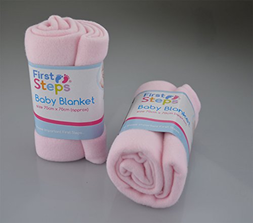 First Steps Pack of 2 Fleece Baby Blankets for Pram, Crib, Moses Basket or Bed 70x70cm