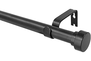 Qlfyuu Curtain Poles with Cap Finials, 210-310cm Curtain Pole for Windows, Adjustable Curtain Rod Modern Design Curtain Rail, Black Curtain Pole with Brackets for Living Room Bathroom Bedroom (L)