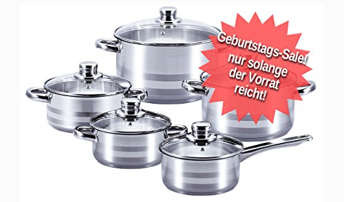 Kochtopfset, Topfset, Kasserolle ,Kochtopf, 10-tlg., 5 Kochtöpf, 1 Kasserolle