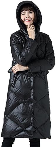 fashion women's down jacket thickened hooded long slim coats outwear lightweight warm button windproof parkas . black . l