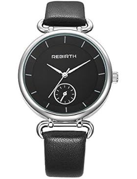 JSDDE Uhren,Casual Minimalismus Damenuhr Armbanduhr unecht Chronograph Lederarmband Businessuhr Silber Analog...