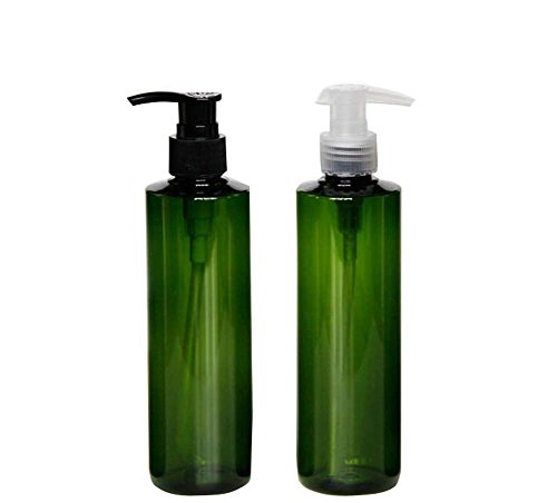 250ml Refillable Empty Green Pump Bottles Jars with Pump Tops for Makeup Cosmetic Bath Shower Toiletries Liquid Containers Leak Proof Portable Travel Accessories Pack of 2