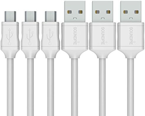 Soundpie Micro USB Cable 3.3ft (1m) 3 Pack - Micro B to USB 2.0 A High Speed - 22AWG power rated to 3 amp - Fast Data Sync Charging Cord - Charge Android Smartphone, Cell Phone &amp; Tablet(White)