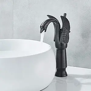 Techzere Brass Black Swan Heavy Single Lever Basin Mixer Faucet with 2 Braided Connection Pipes 450mm