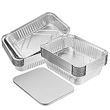 BESTONZON 20 Pièces Barquettes en Aluminium avec Papier Couvercles pour Cuisson Barbecue Griller Rôtir