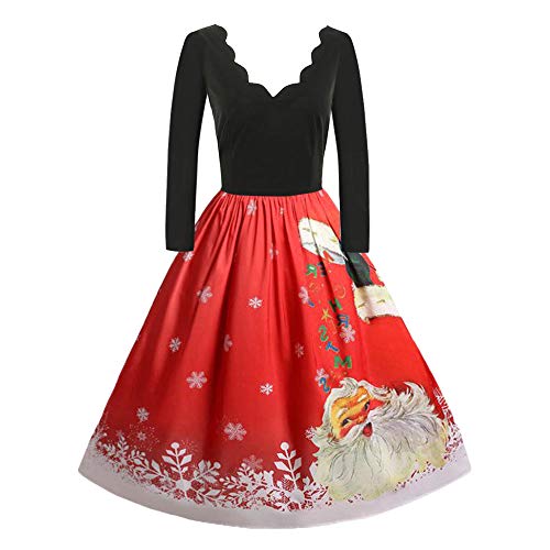 TIMEMEANS Robe pour Femme, Plus la Taille, la Mode Vintage, Noël, Manches Longues, Motif Santa, balançoire