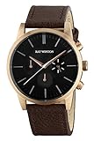 Ray Winton Herren-Chronograph Schwarzes Zifferblatt, braunes Wildleder-Armband, Gold poliert, Stahl-Uhrgehäuse, Armbanduhr