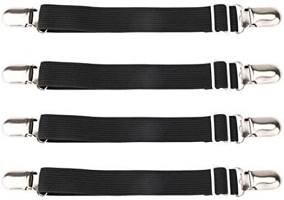 SERODA Adjustable Bed/Fitted Sheet Straps Suspenders For All Bed, Crib,Couch,Ironing Board,Sofa and Table,Black (4 Pcs Corner Staps)