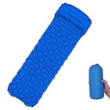 Ultraligero y portátil - solo 0.75kg y se puede enrollar hasta 10 "x3.5" x 3.5 "/ 25x9x9cm, tamaño pequeño, ligero y portátil para transportar. El tamaño inflado es de 195x60cm / 77" x24 ", 5cm / 2" de espesor para solo uso. Con una almohada para dormir más cómodo.