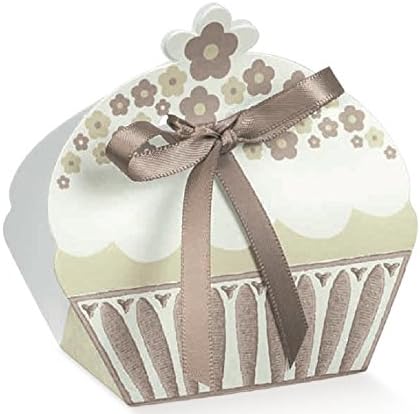 10 Cup Cake Box BOMBONIERA Portaconfetti Heart Party Favours Italian Taupe