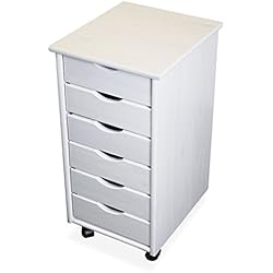 KMH®, Caisson de Bureau à roulettes avec 6 tiroirs en pin Massif (Blanc) (#201125)