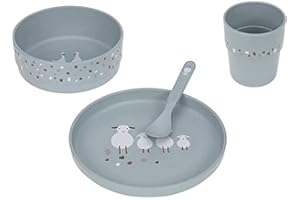 LÄSSIG Zestaw naczyń dla dzieci (talerze, kubki, miseczki, łyżki) bez BPA, do zmywarki i kuchenki mikrofalowej/zestaw naczyń Tiny Farmer Sheep