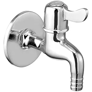 Oleanna Magic Quarter Turn Fittings Nozzle Bib Cock Short Body Taps (Silver, Chrome Finish Wall Mounted)