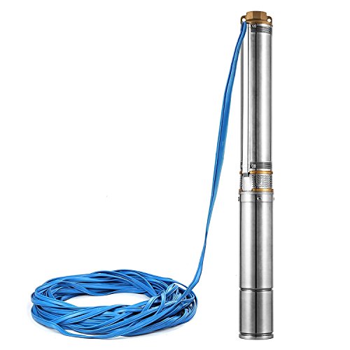 Autovictoria Bomba para Pozos 220V 750W 1HP Bomba de Agua Sumergible 74m 5520L / H Bomba de Pozos Profundos con el Cable de 20m Deep Well Pump