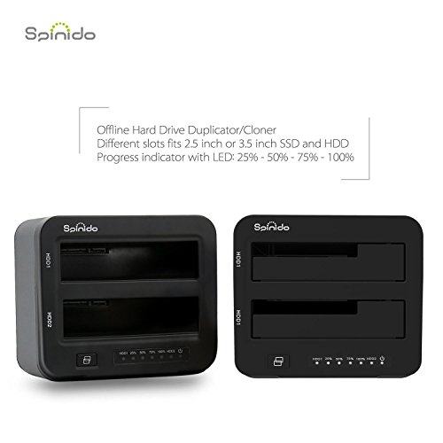 Dual Festplatten Dock mit Klonfunktion, Spinido® USB 3.0 Aluminium Zweifache Offline Duplikations und Klonfunktion Festplatten Dockingstation Optimiert für 3.5″ & 2.5″ SATA SSD und HDD, Werkzeuglos Installation [Unterstützt 2∗6TB] ( Dunkelgrau ) - 6