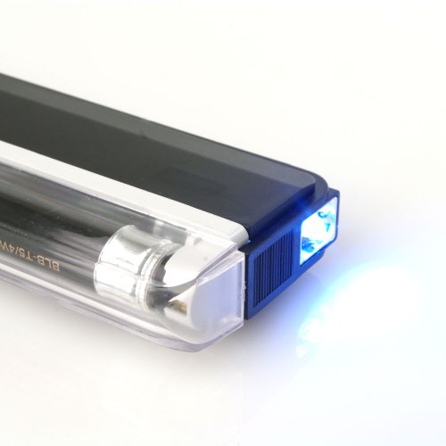 UV Handlampe 1 Schwarzlicht Röhre 365nm mit Trageschlaufe und Taschenlampe (ohne Batterien: 4x AA) – für UV Stempelfarbe, UV Leuchtfarbe, Schwarzlichtfarbe, Geldprüfgerät, Einlasskontrolle Diskotheken und Events, Banknoten, Hygienekontrolle (Urin), Fluoreszenz (langwellig) bei Mineralien und Fossilien, Briefmarken, Ausweise, Führerscheine, Passkontrolle, Dokumente mit UV Markierungen - 4
