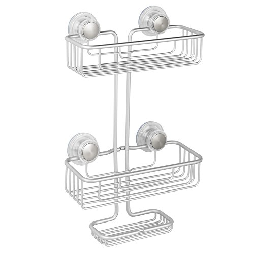 mDesign Duschregal fürs Badezimmer aus Aluminium mit Saugnäpfen – 3 Ebenen – Duschablage für Shampoo, Conditioner, Duschgel und weiteres Badzubehör – Extragroße Duschaufbewahrung – Farbe: Silber - 4