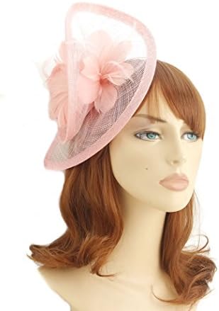 Pale Pink Colour Sinamay Twisted Tear Drop Double Feather Flower Hair Fascinator on Slim Headband - Fabulana