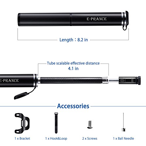 E-PRANCE Fahrradpumpe Luftpumpe Manuell Pumpe aus Aluminium tragbar schwarz, silber - 4