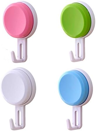 Labkiss Bathroom Towel Hook, Super Power Vacuum Suction Cup Wall Mounted Key Clothes Coat Robe Hooks Holder &amp; Bracket, No Drill, Waterproof, Reusable, Multicolor, for Kitchen Toilet, Pack of 4